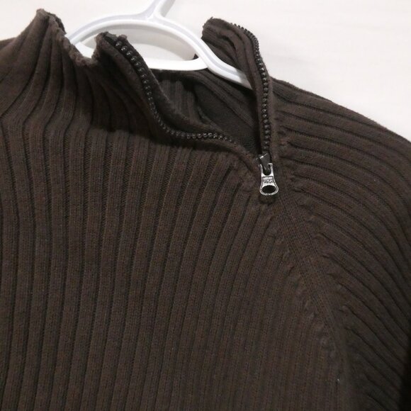 URBAN BEHAVIOR | medium | Classic Dark Brown Ribbed Sweater | Zip Mock Neck - Picture 5 of 16